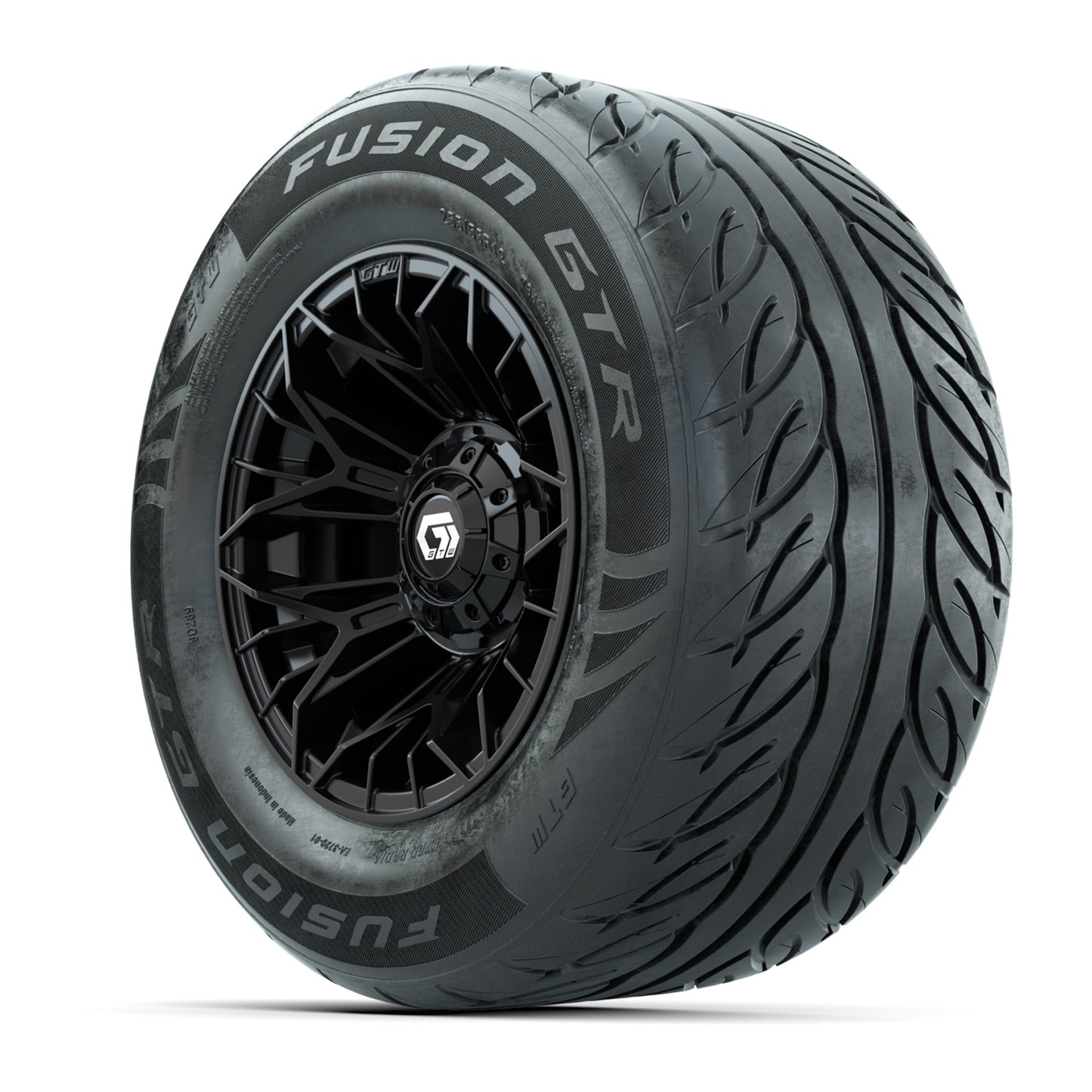 GTW® Stellar Black 12 in Wheels with 255/55-R12 Fusion GTR Steel Belt Radial Street Tires - Full Set