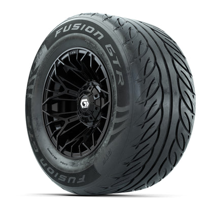 GTW® Stellar Black 12 in Wheels with 255/55-R12 Fusion GTR Steel Belt Radial Street Tires - Full Set