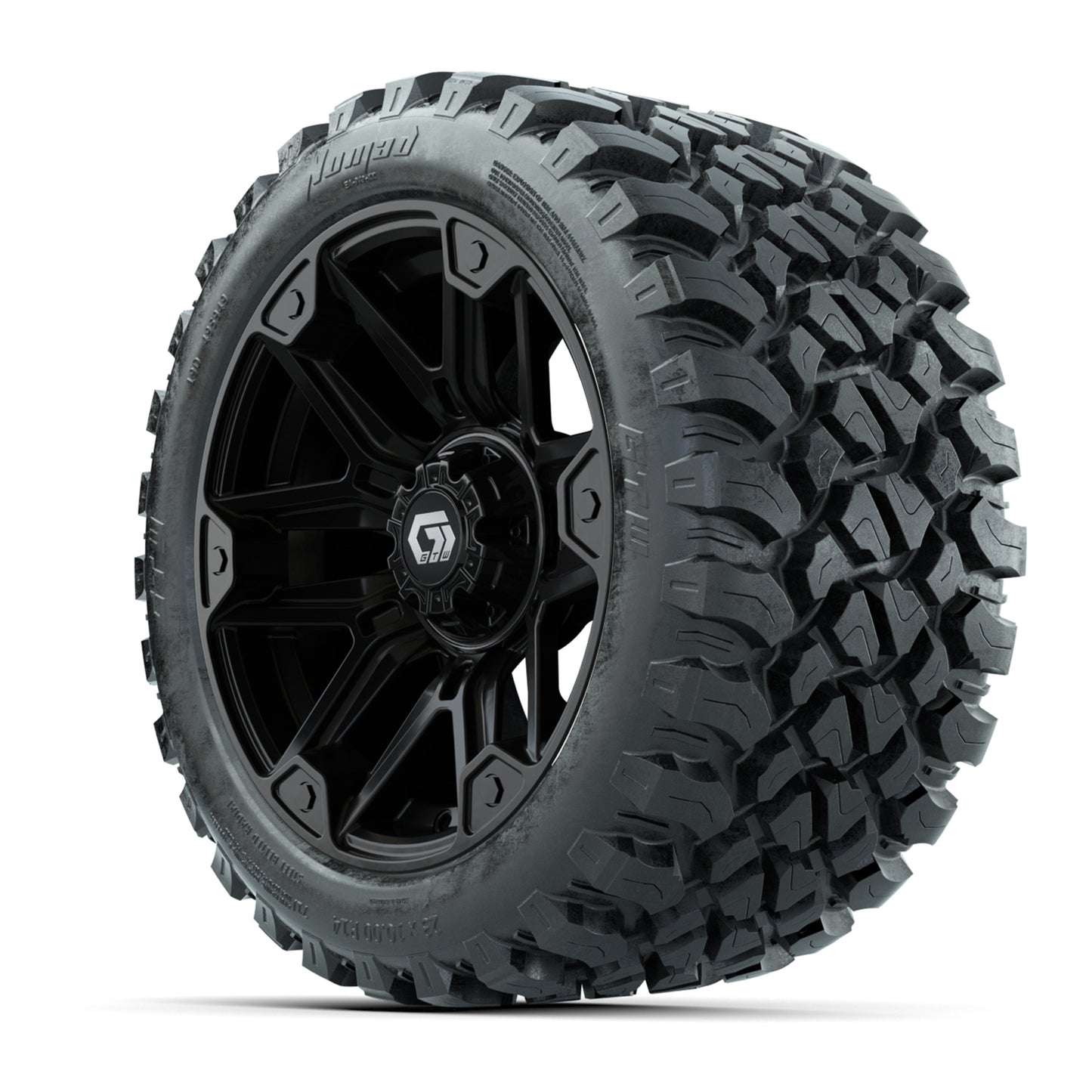 GTW® Graffiti Gloss Black 14 in Wheels with 23X10-R14 Nomad Steel Belt Radial All-Terrain Tires – Full Set