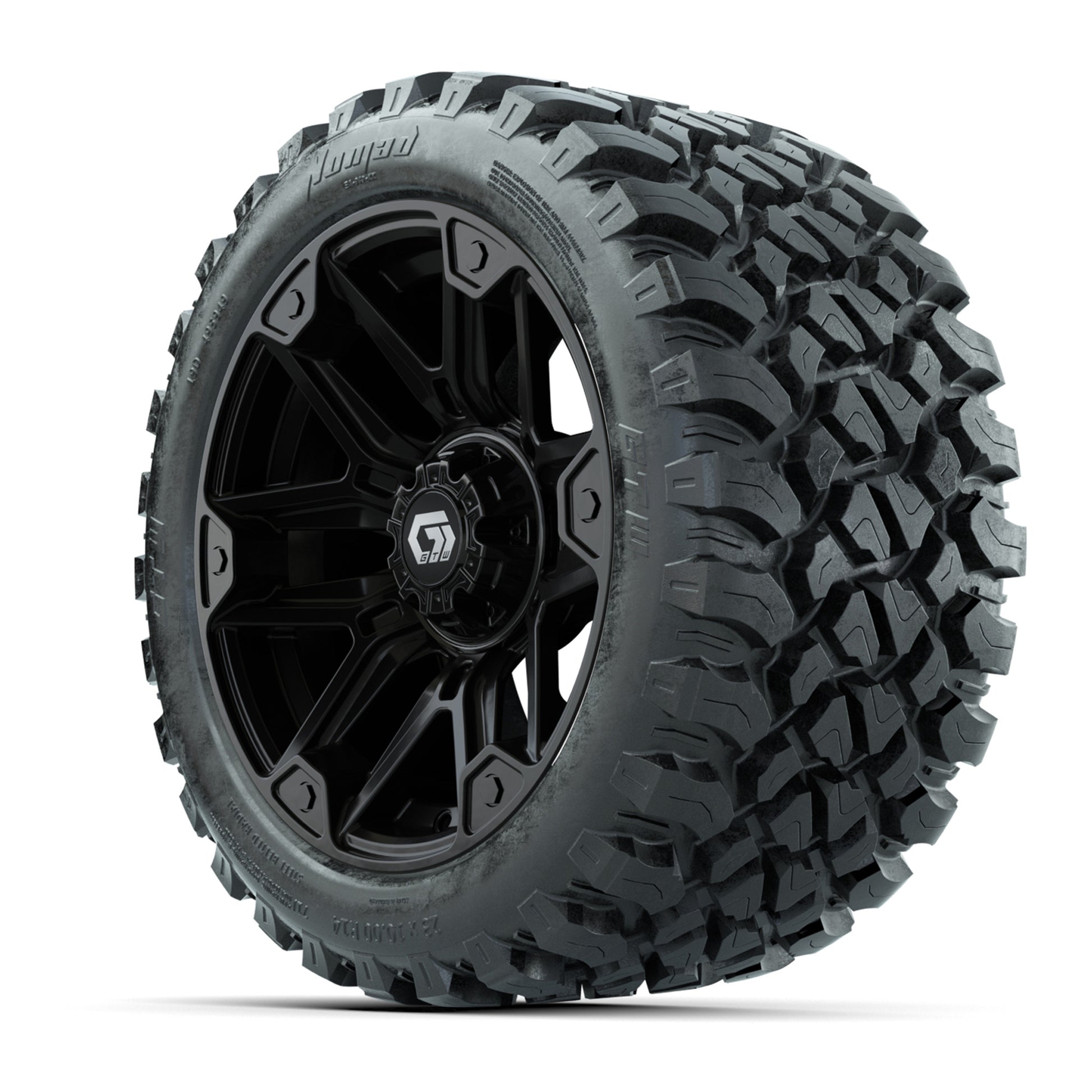 GTW® Graffiti Gloss Black 14 in Wheels with 23X10-R14 Nomad Steel Belt Radial All-Terrain Tires – Full Set