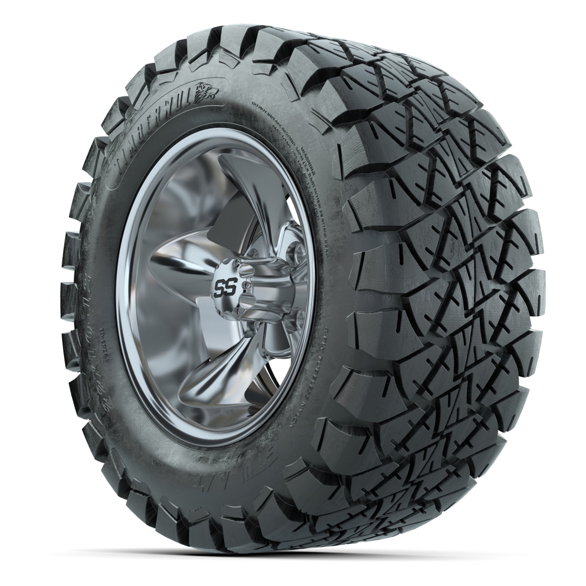 GTW® Godfather Chrome 12 in Wheels with 22X10-12 Timberwolf All-Terrain Tires – Full Set