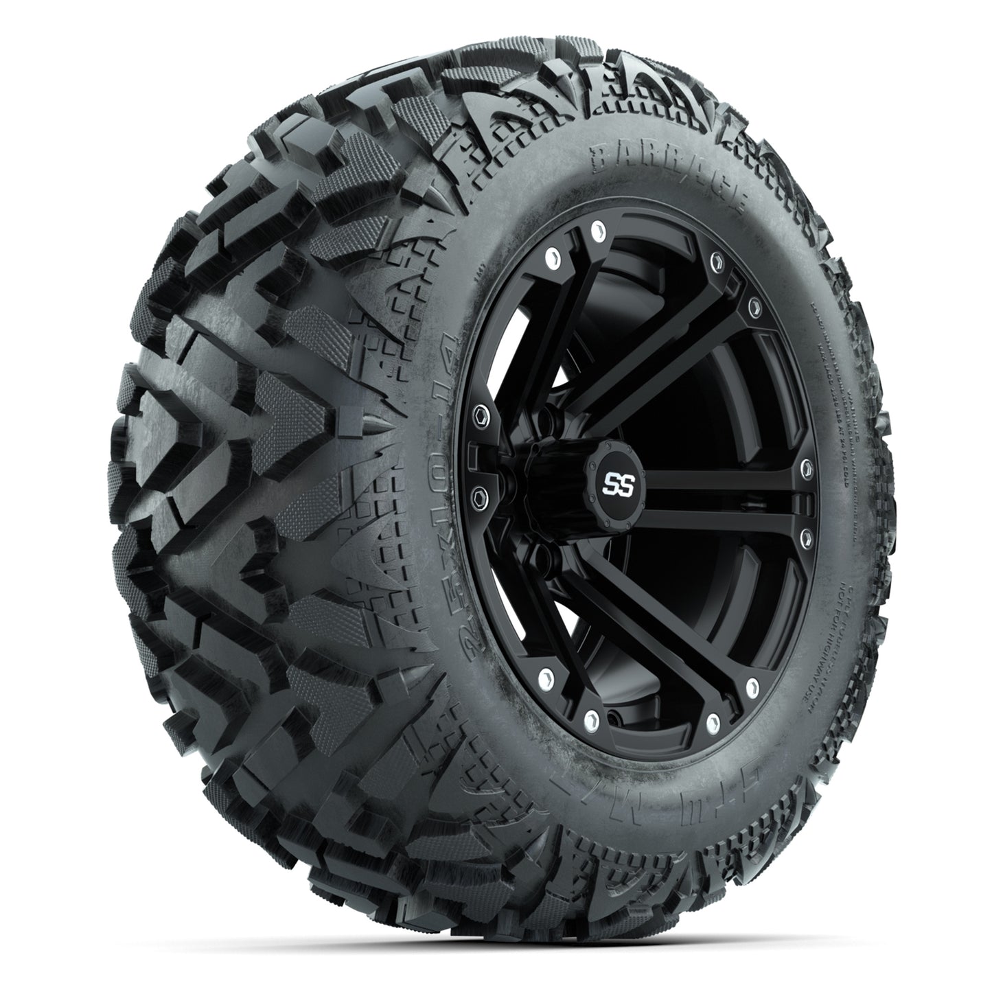 GTW Specter Matte Black 14 in Wheels with 25x10-14 Barrage Mud Tires – Full Set