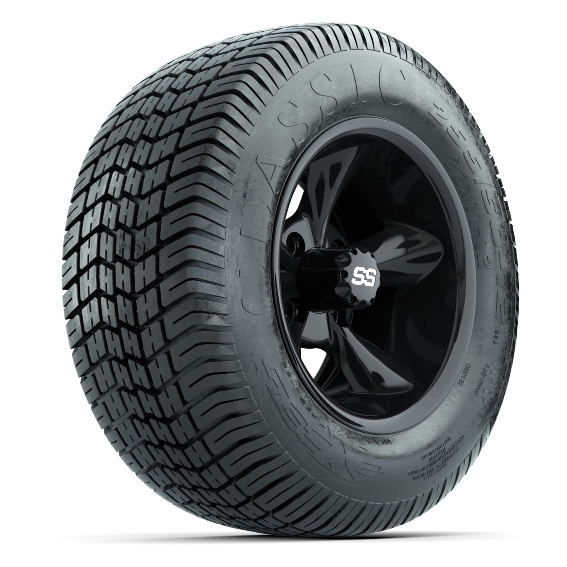 GTW® Godfather Black 12 in Wheels with 255/50-12 Excel Classic Street Tires – Full Set