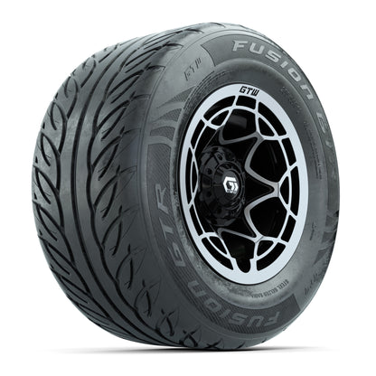 GTW® Nexus Black with Silver Face 12 in Wheels with 255/55-R12 Fusion GTR Steel Belt Radial Street Tires - Full Set
