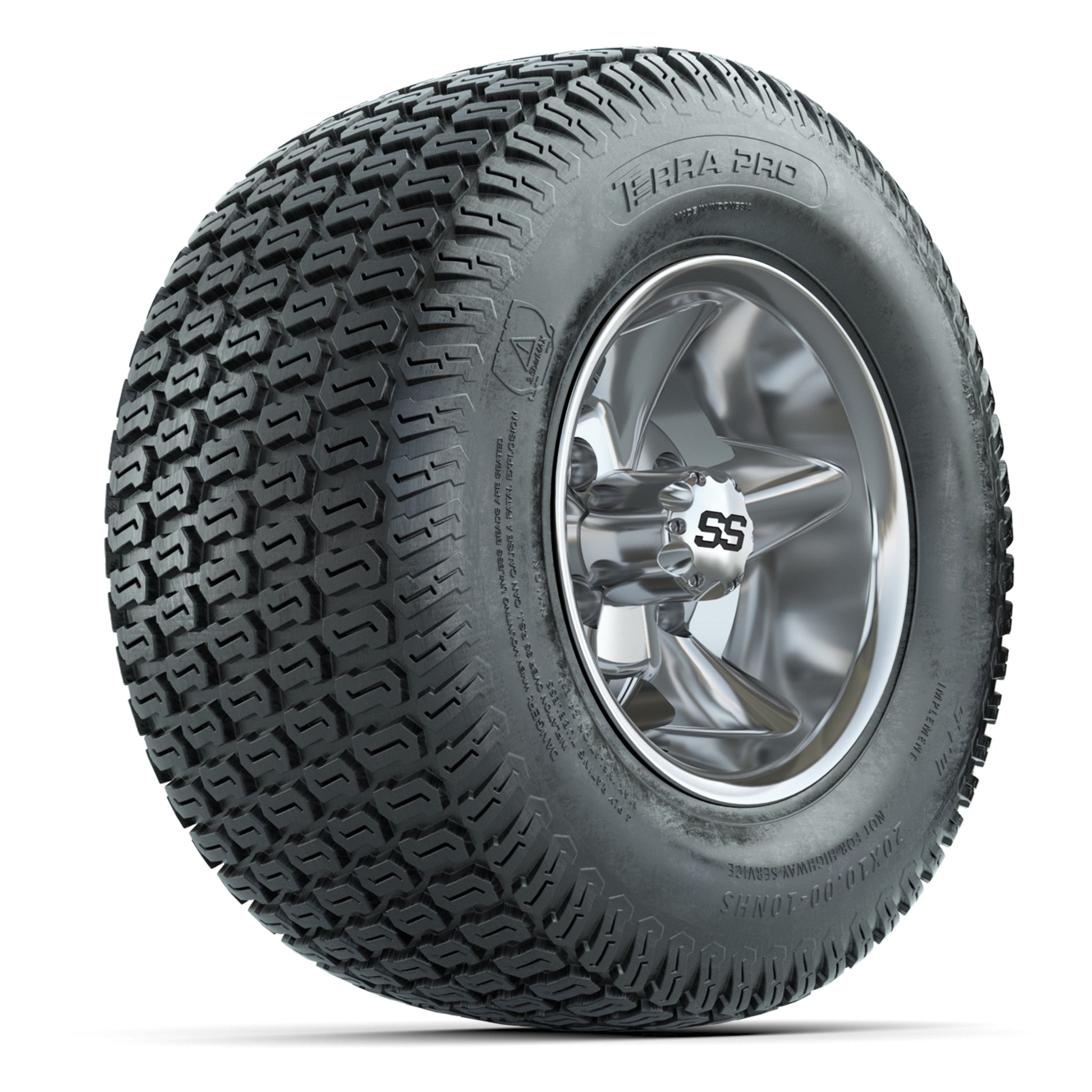 GTW Godfather Chrome 10 in Wheels with 20x10-10 S-Pattern Terra Pro Street Tires – Full Set