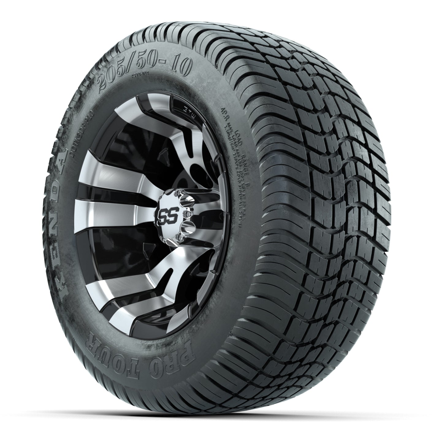GTW Vampire Black/Machined 10 in Wheels with 205/50-10 Kenda Pro Tour Street Tires – Full Set