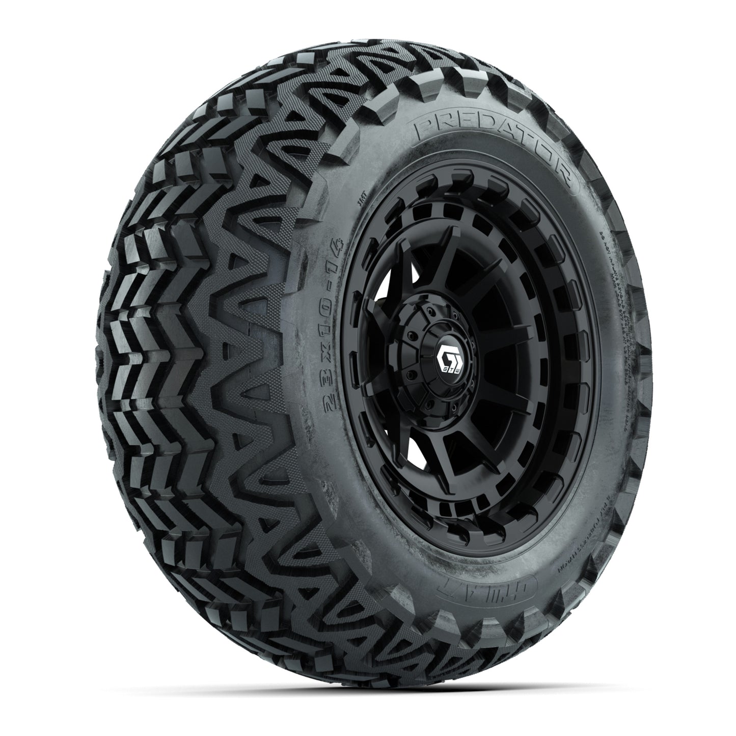 GTW® Barricade Gloss Black 14 in Wheels with 23x10-14 Predator All-Terrain Tires – Full Set