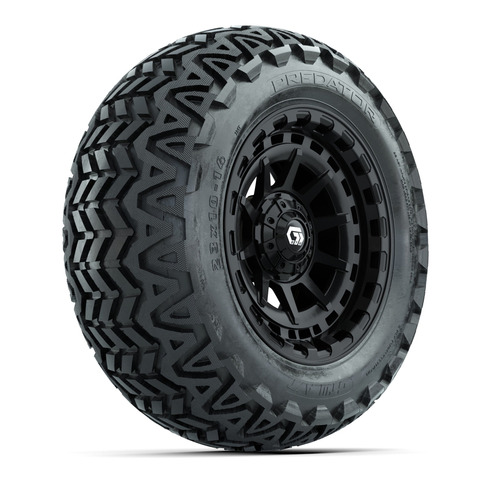 GTW® Barricade Gloss Black 14 in Wheels with 23x10-14 Predator All-Terrain Tires – Full Set