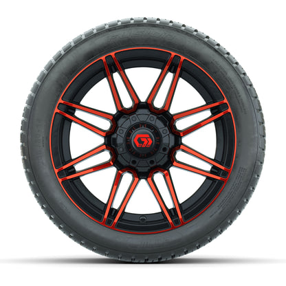 GTW® Stealth Gloss Black/Red 14 in Wheels with 205/30-14 Fusion Street Tires – Full Set