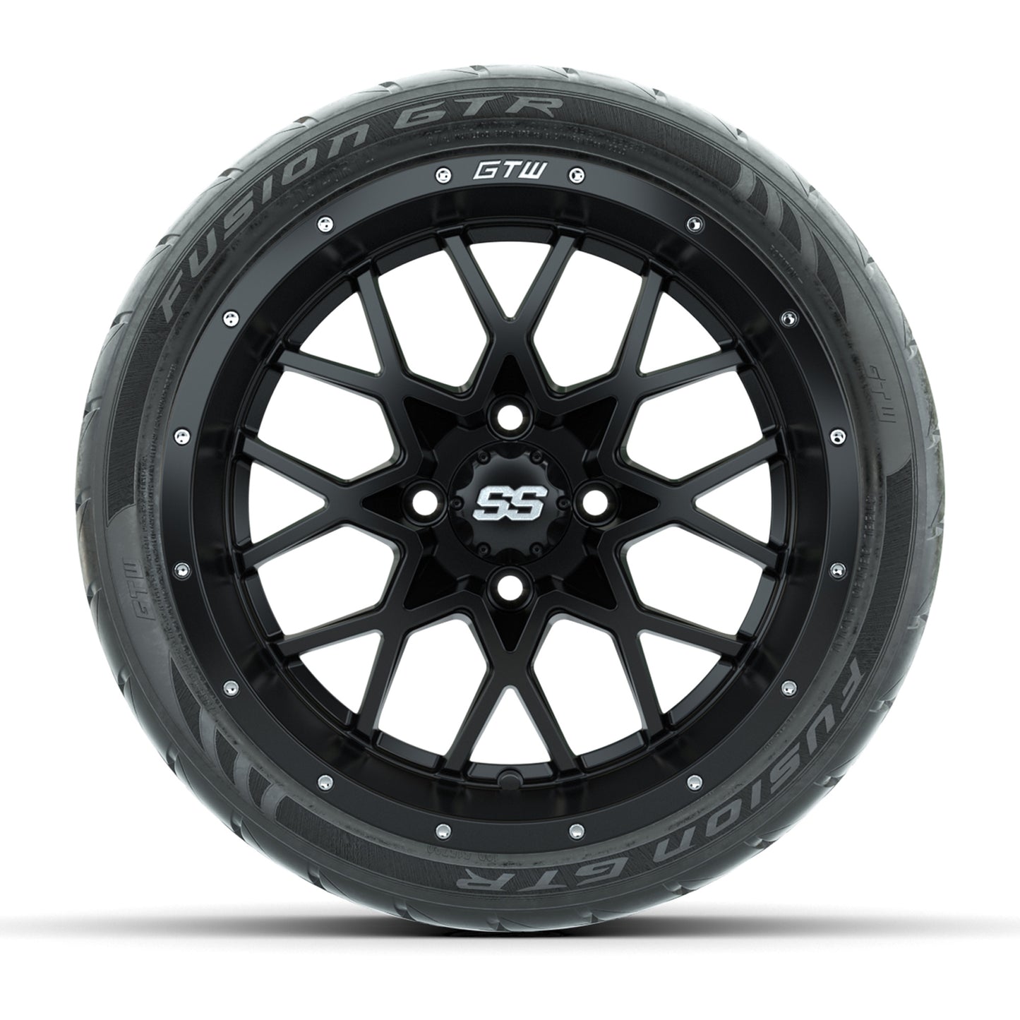 GTW® Vortex 2 Matte Black 14 in Wheels with 205/40-R14 Fusion GTR Steel Belt Radial Street Tires – Full Set