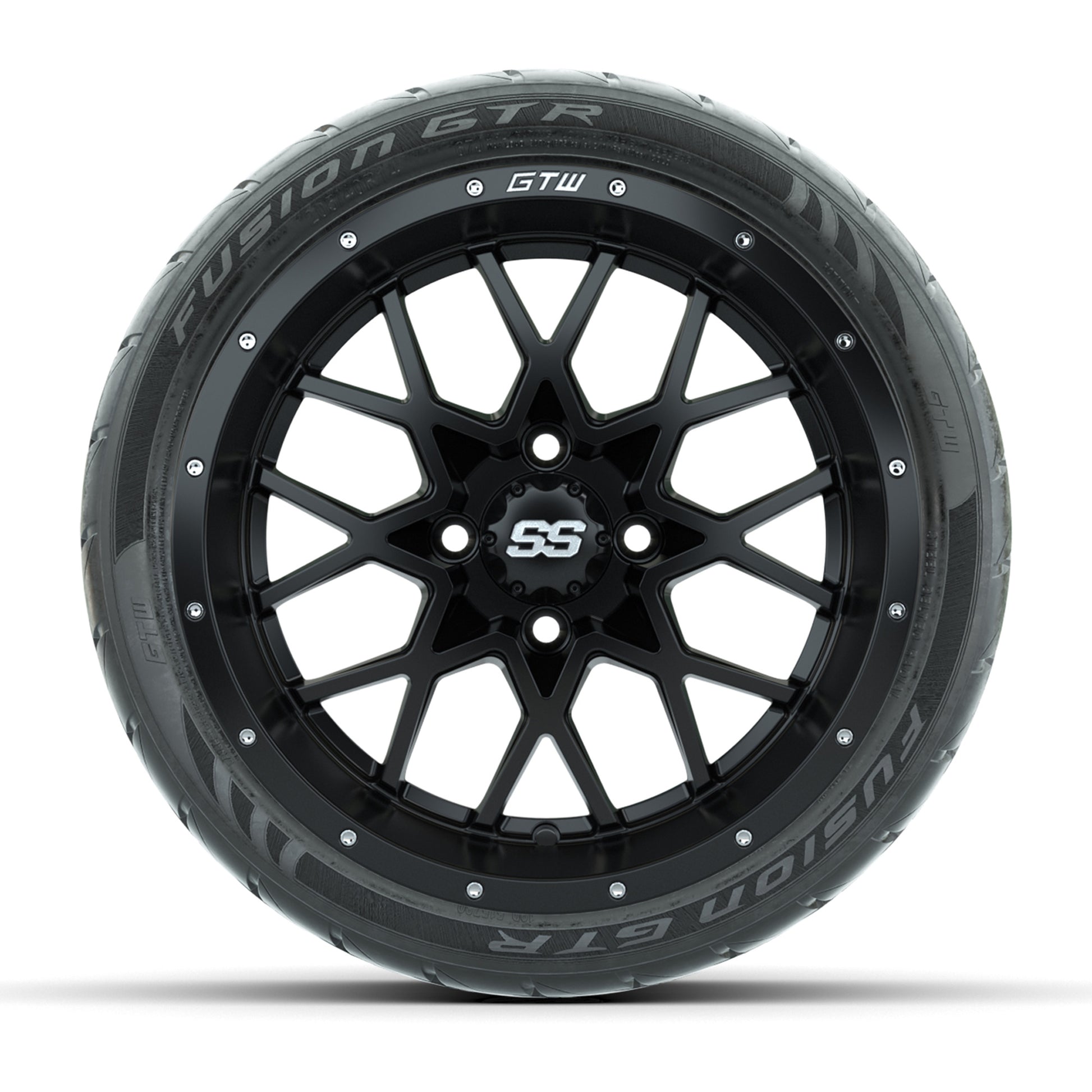GTW® Vortex 2 Matte Black 14 in Wheels with 205/40-R14 Fusion GTR Steel Belt Radial Street Tires – Full Set