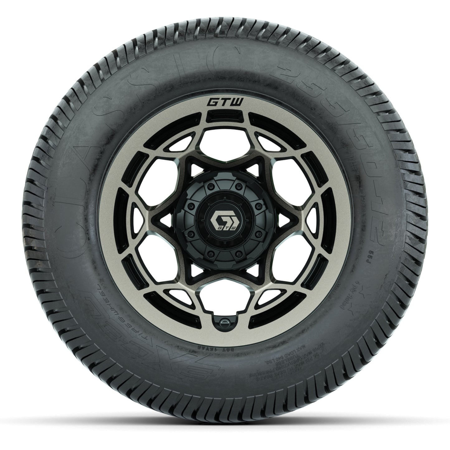 GTW® Nexus Black/Bronze 12 in Wheels with 255/50-12 Excel Classic Street Tires – Full Set