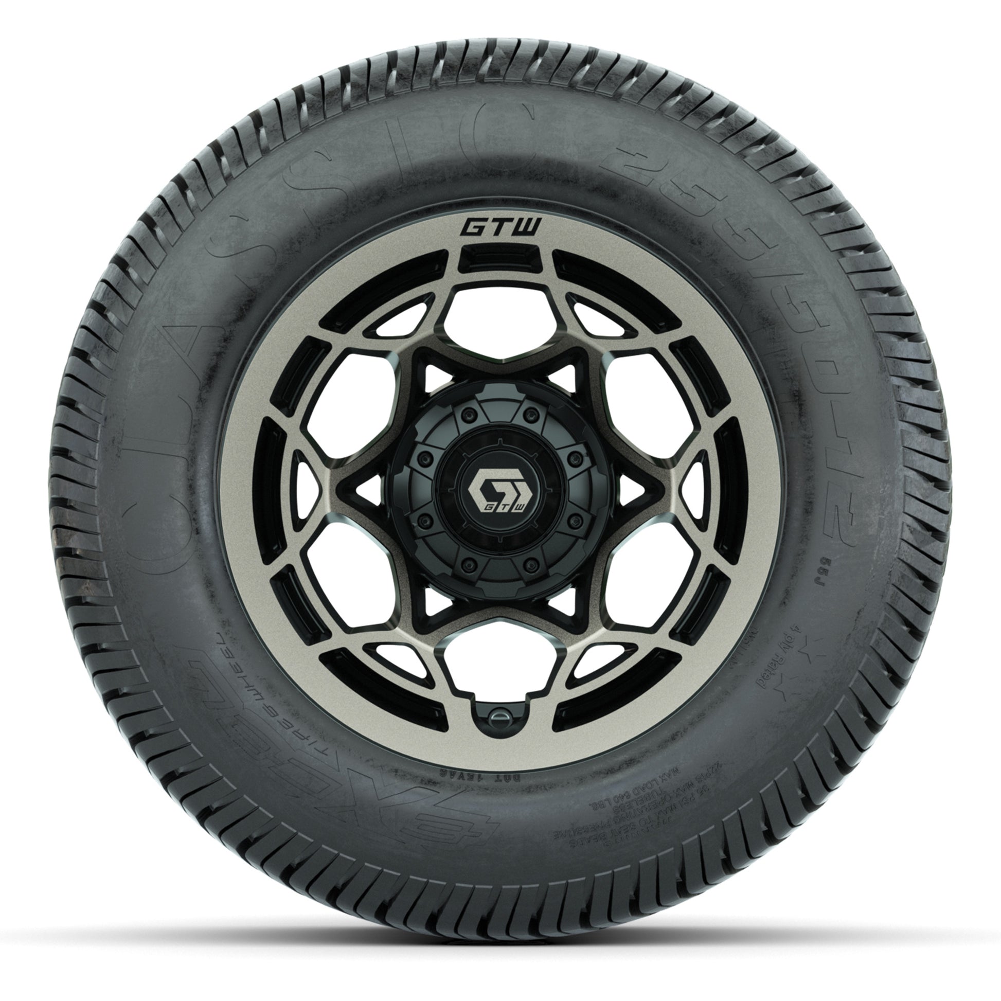 GTW® Nexus Black/Bronze 12 in Wheels with 255/50-12 Excel Classic Street Tires – Full Set