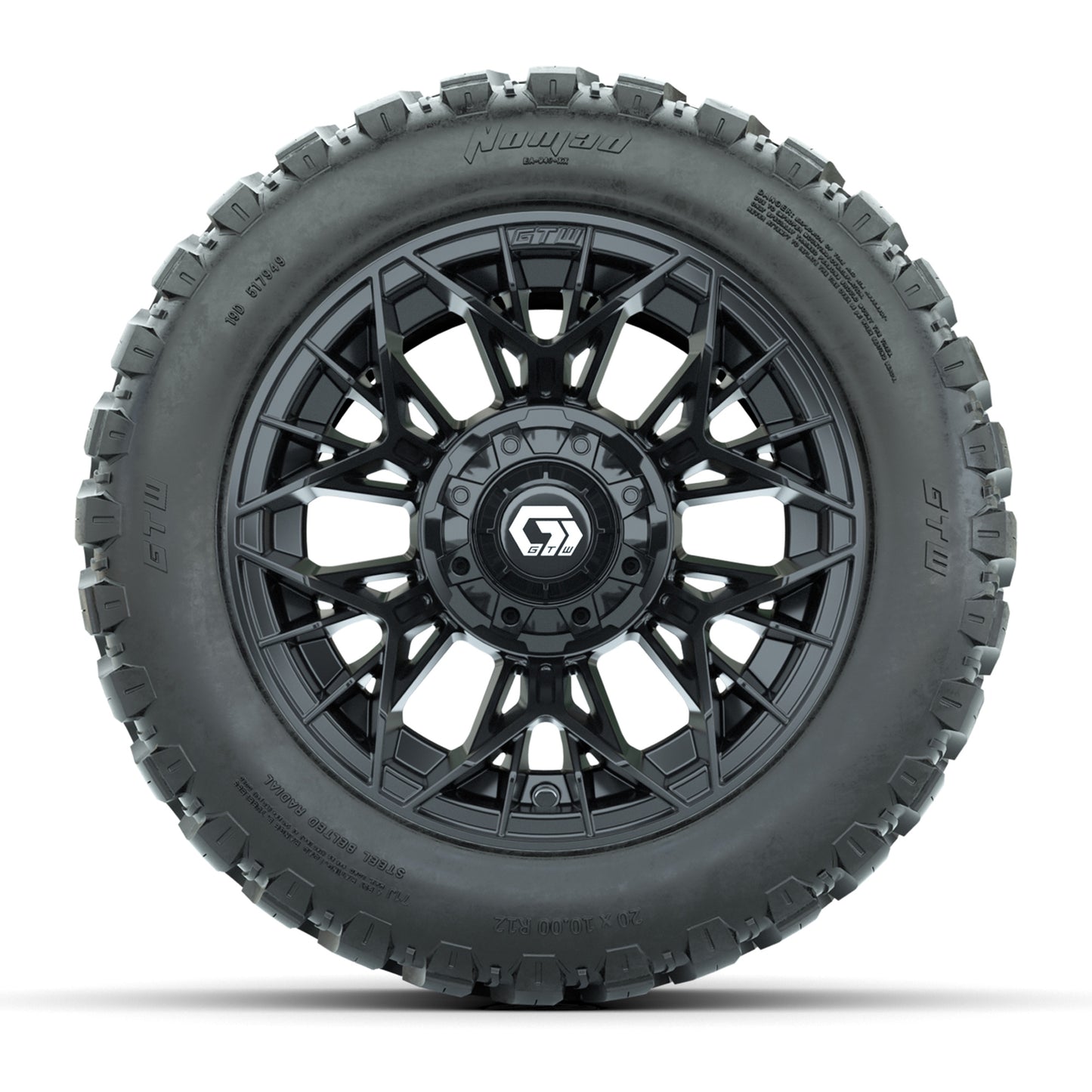 GTW® Stellar Black 12 in Wheels with 20X10-12 Nomad Steel Belt Radial All-Terrain Tires - Full Set