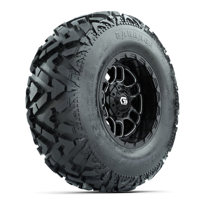 GTW® Titan Black/Machined 12 in Wheels with 25X10-12 Barrage Mud Tires – Full Set