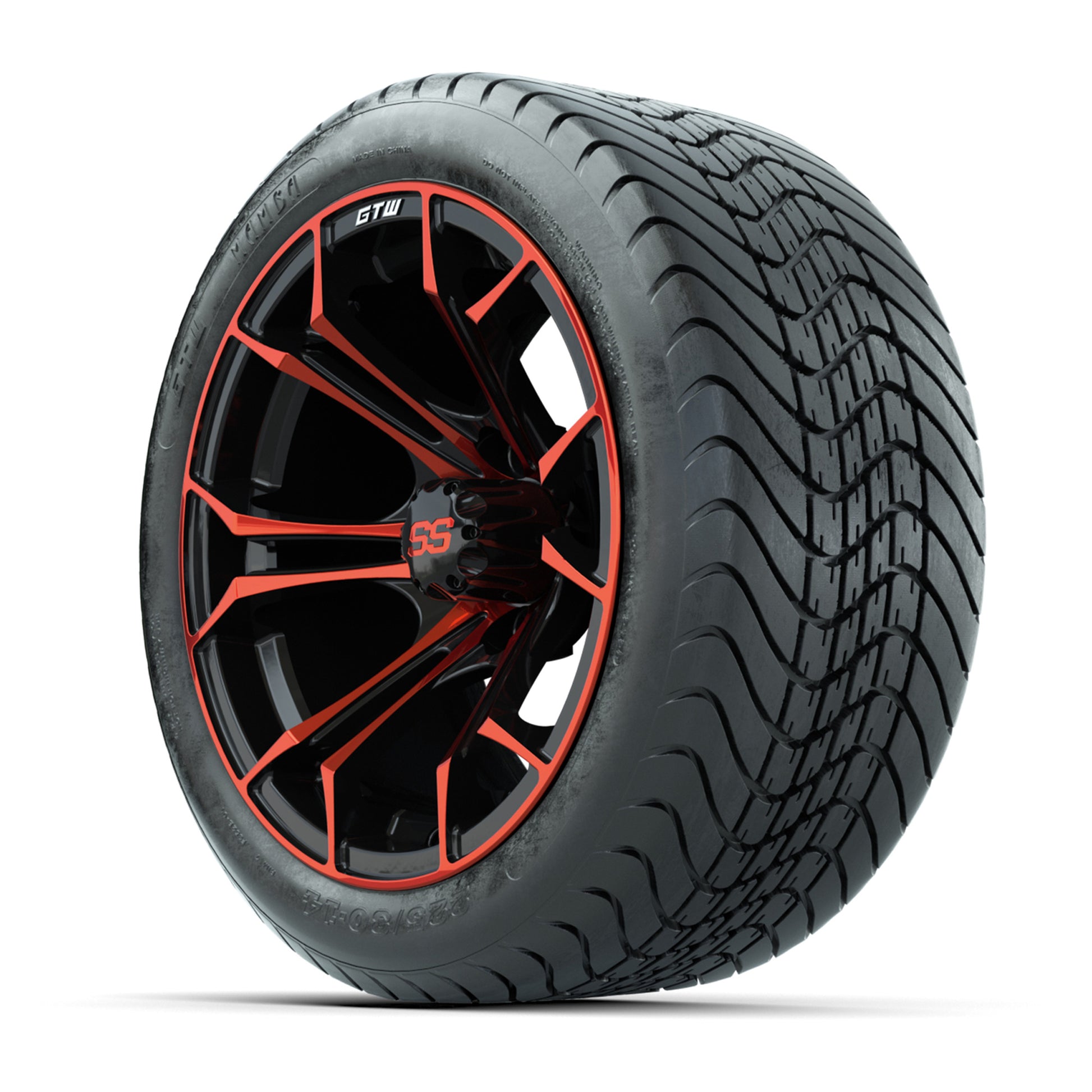 GTW Spyder Red/Black 14 in Wheels with 225/30-14 Mamba Street Tires – Full Set