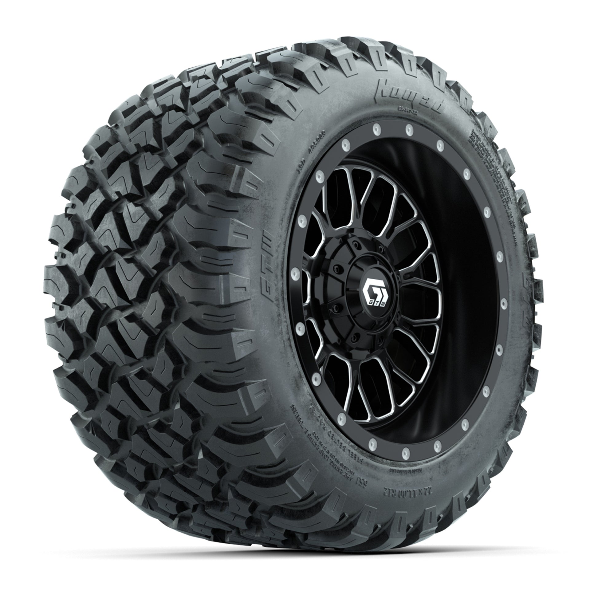 Set of (4) 12 in GTW® Helix Machined & Black Wheels with 22x11-R12 Nomad All-Terrain Tires