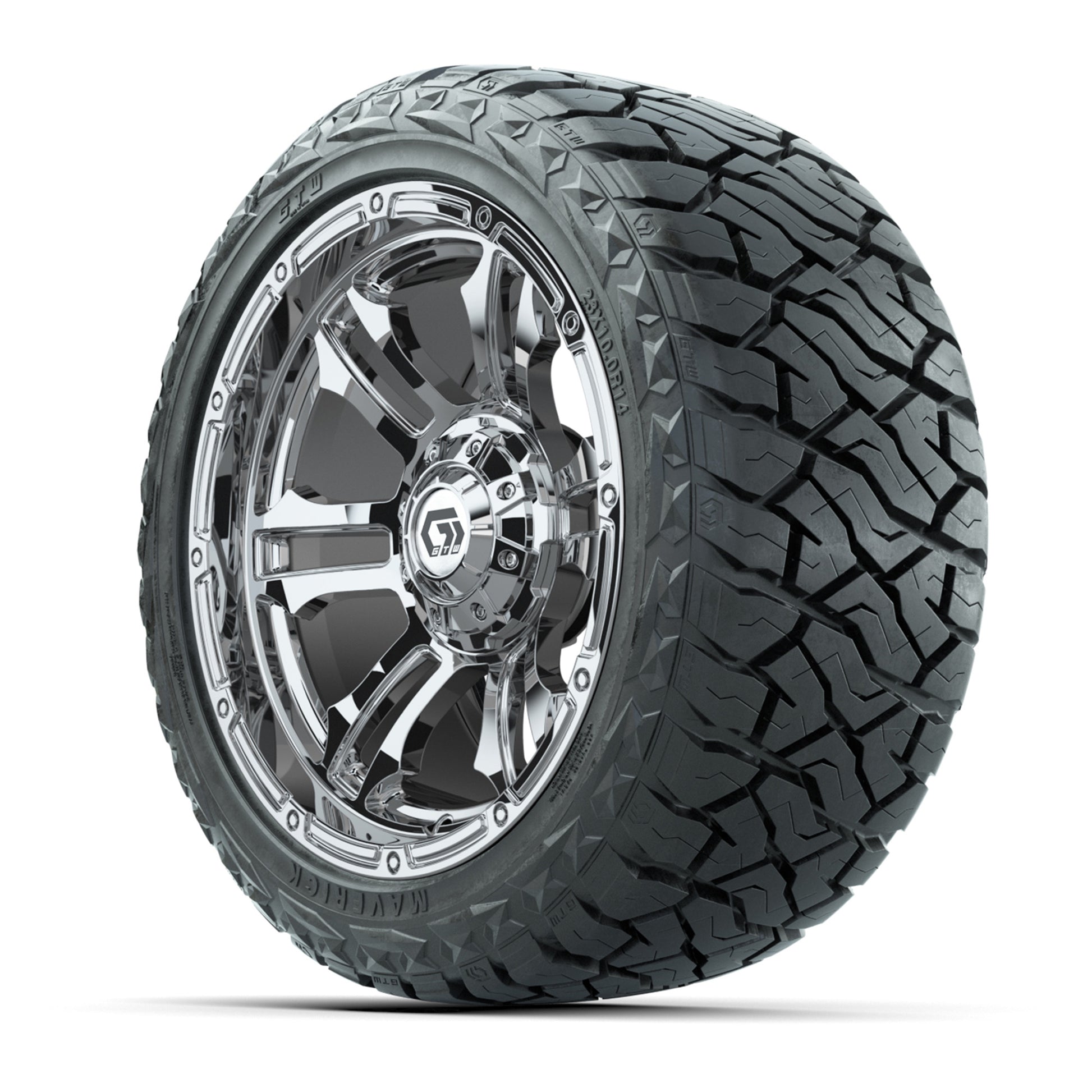 GTW Shogun Chrome 14 in Wheels with 23x10.00-R14 Maverick All-Terrain Tires – Full Set