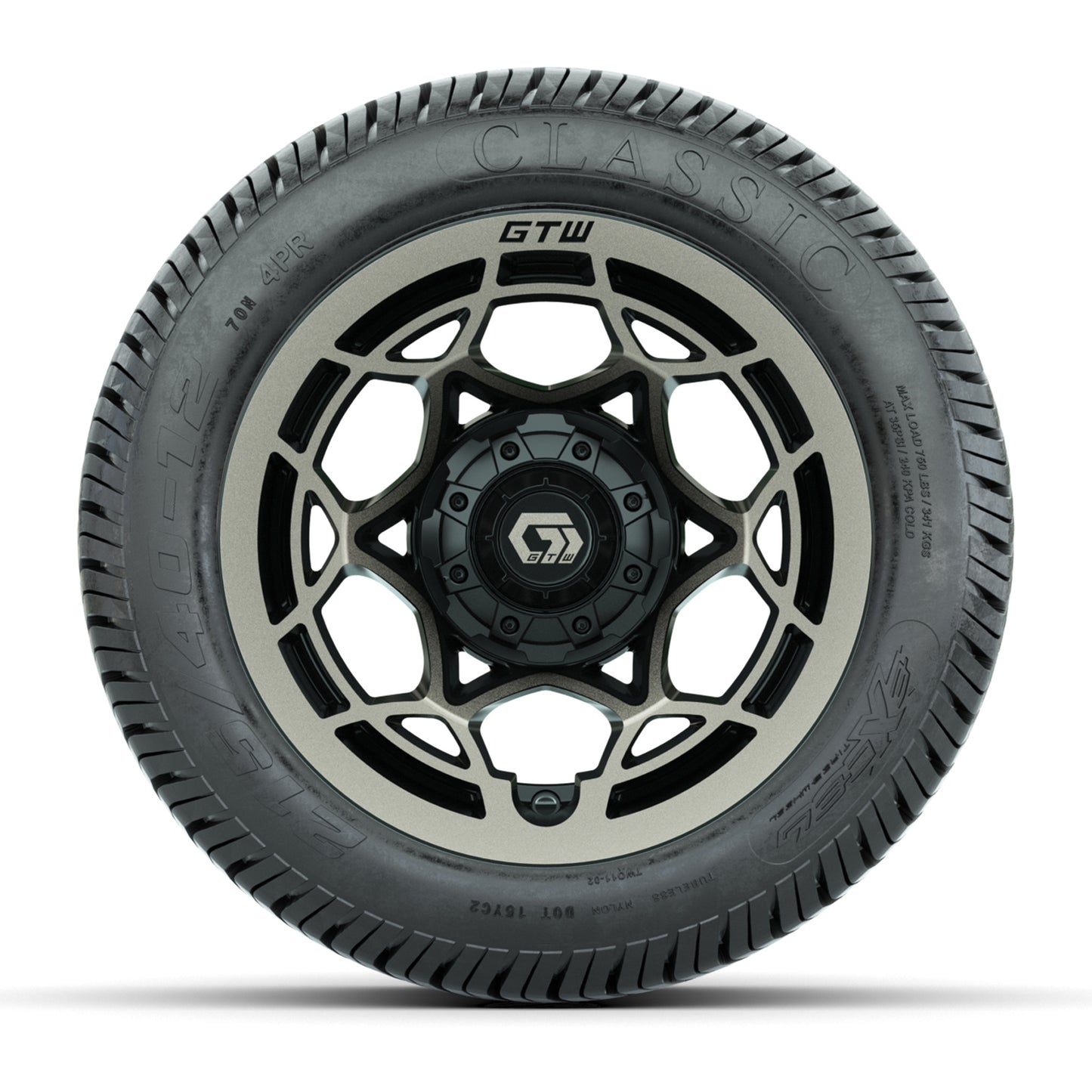 GTW® Nexus Black/Bronze 12 in Wheels with 215/40-12 Excel Classic Street Tires – Full Set