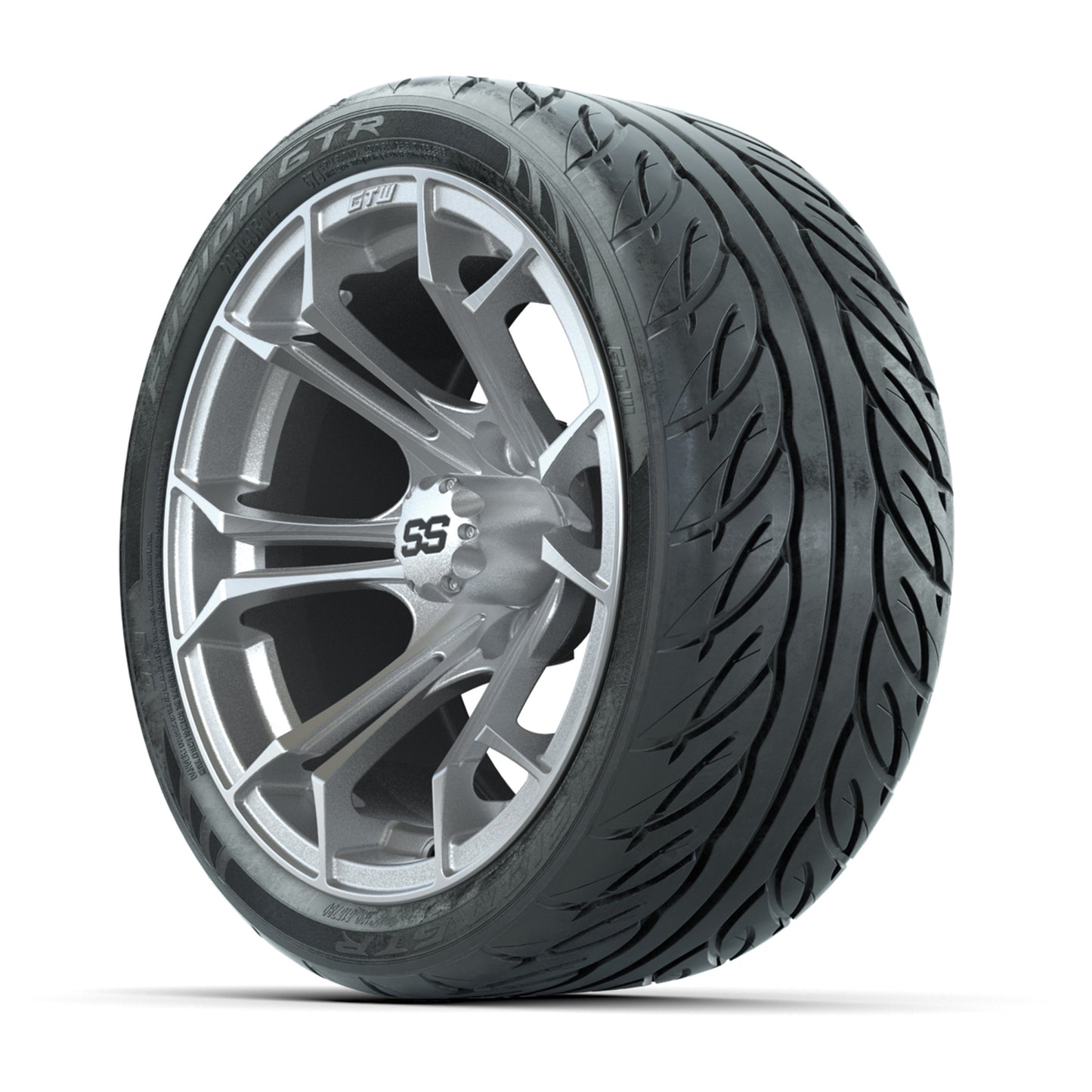 GTW® Spyder Silver Brush 14 in Wheels with 205/40-R14 Fusion GTR Steel Belt Radial Street Tires – Full Set