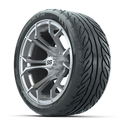 GTW® Spyder Silver Brush 14 in Wheels with 205/40-R14 Fusion GTR Steel Belt Radial Street Tires – Full Set