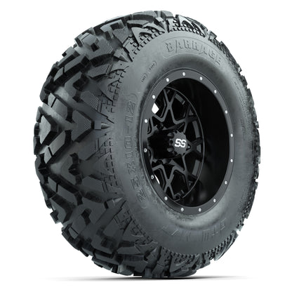 GTW® Vortex 2 Matte Black/Machined 12 in Wheels with 25X10-12 Barrage Mud Tires – Full Set