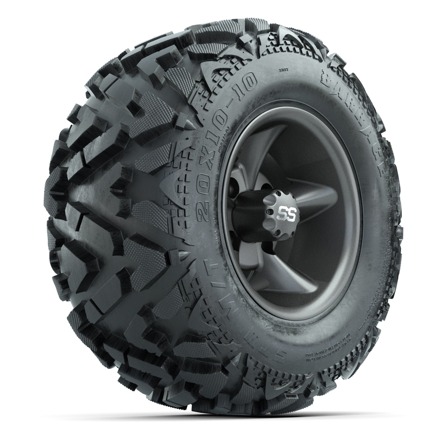 GTW Godfather Matte Gray 10 in Wheels with 20x10-10 Barrage Mud Tires – Full Set