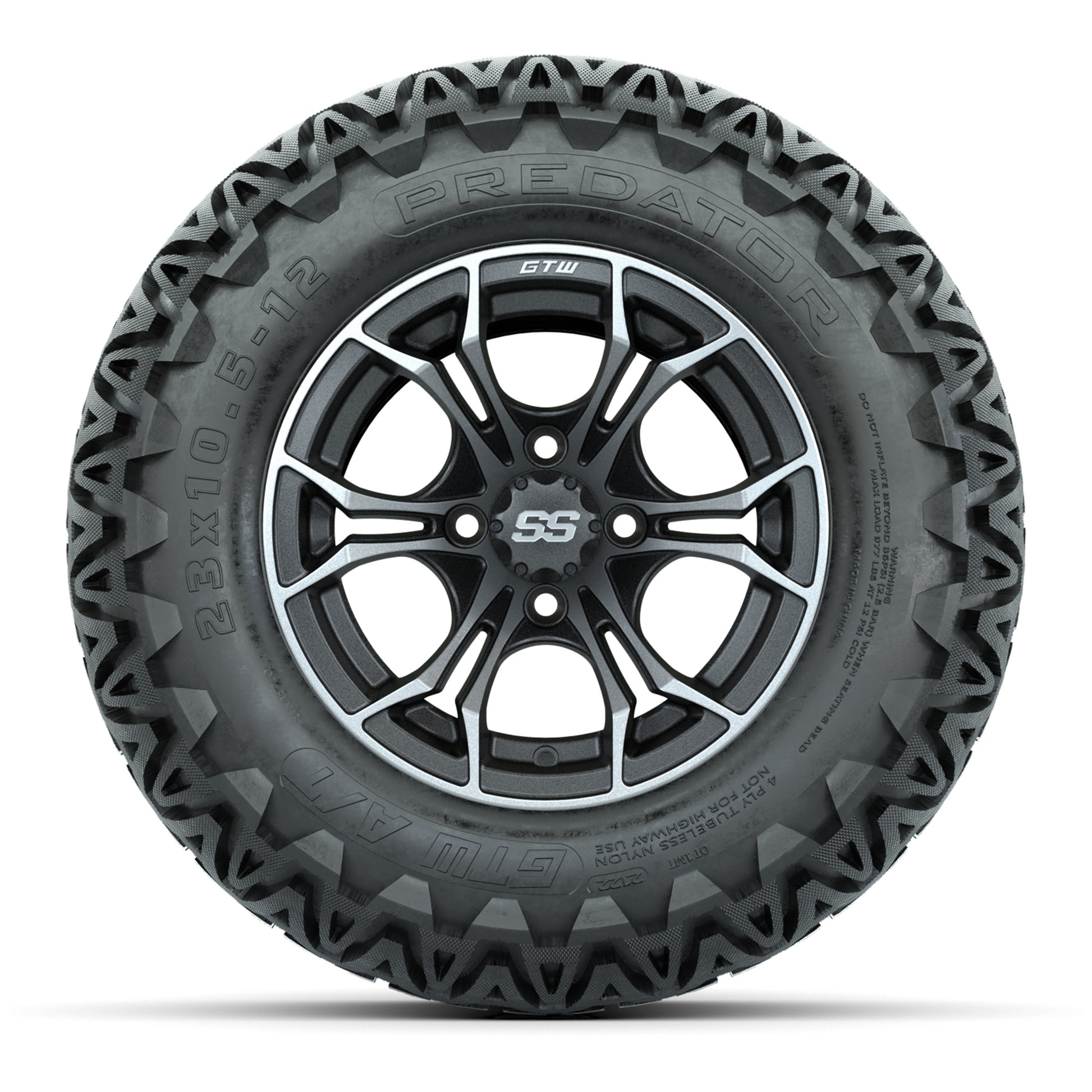 GTW® Spyder Matte Gray/Machined 12 in Wheels with 23X10.5-12 Predator All-Terrain Tires – Full Set
