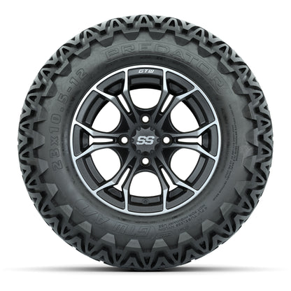 GTW® Spyder Matte Gray/Machined 12 in Wheels with 23X10.5-12 Predator All-Terrain Tires – Full Set