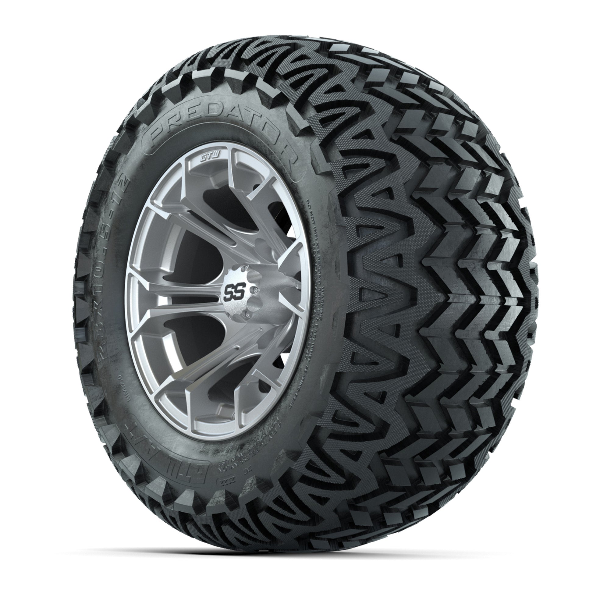 GTW® Spyder Silver Brush 12 in Wheels with 23X10.5-12 Predator All-Terrain Tires – Full Set
