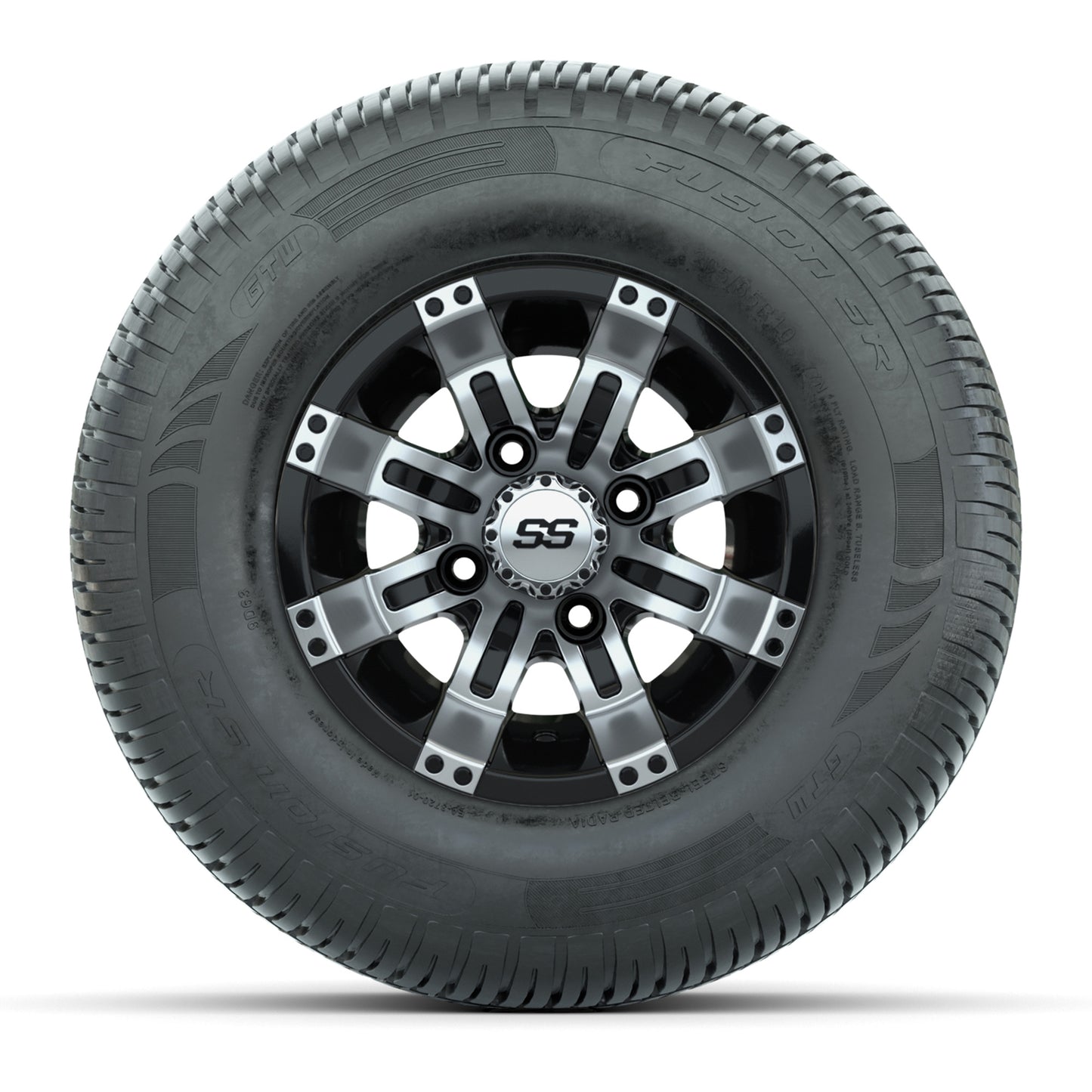 GTW Tempest Black and Machined 10 in Wheels with 20in Fusion Street Tires – Set of 4