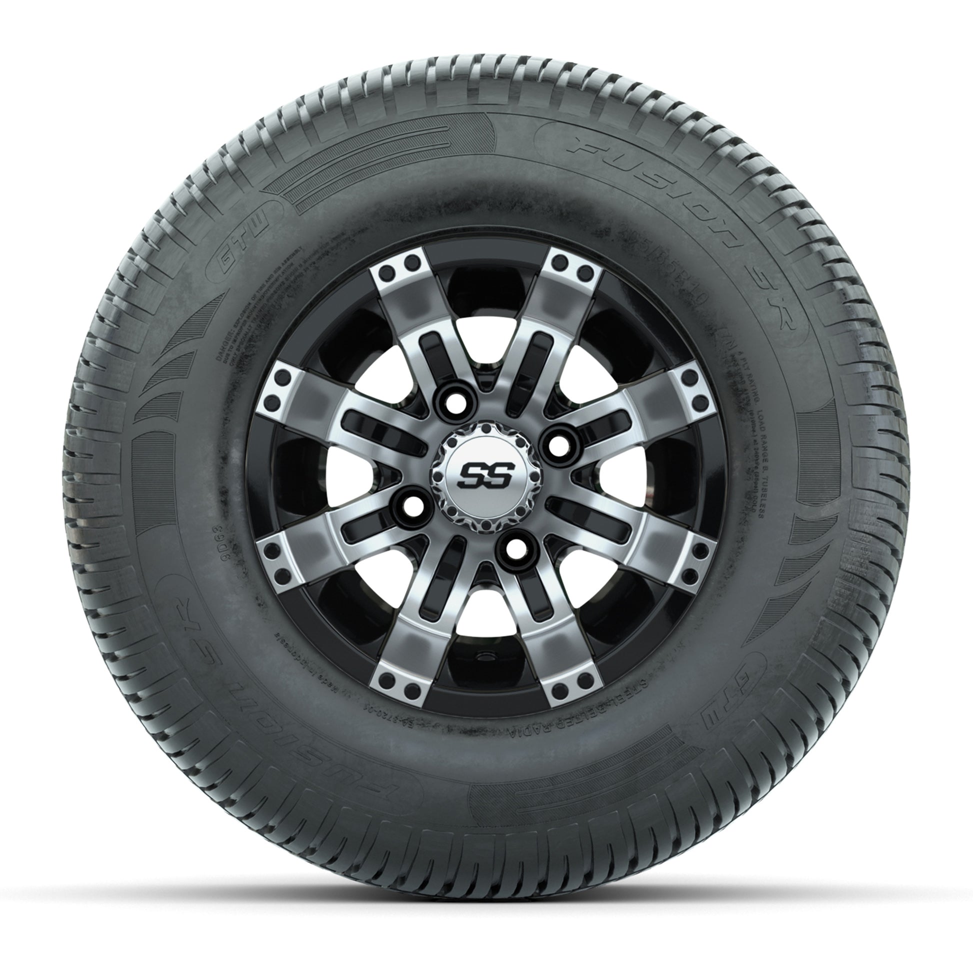 GTW Tempest Black and Machined 10 in Wheels with 20in Fusion Street Tires – Set of 4