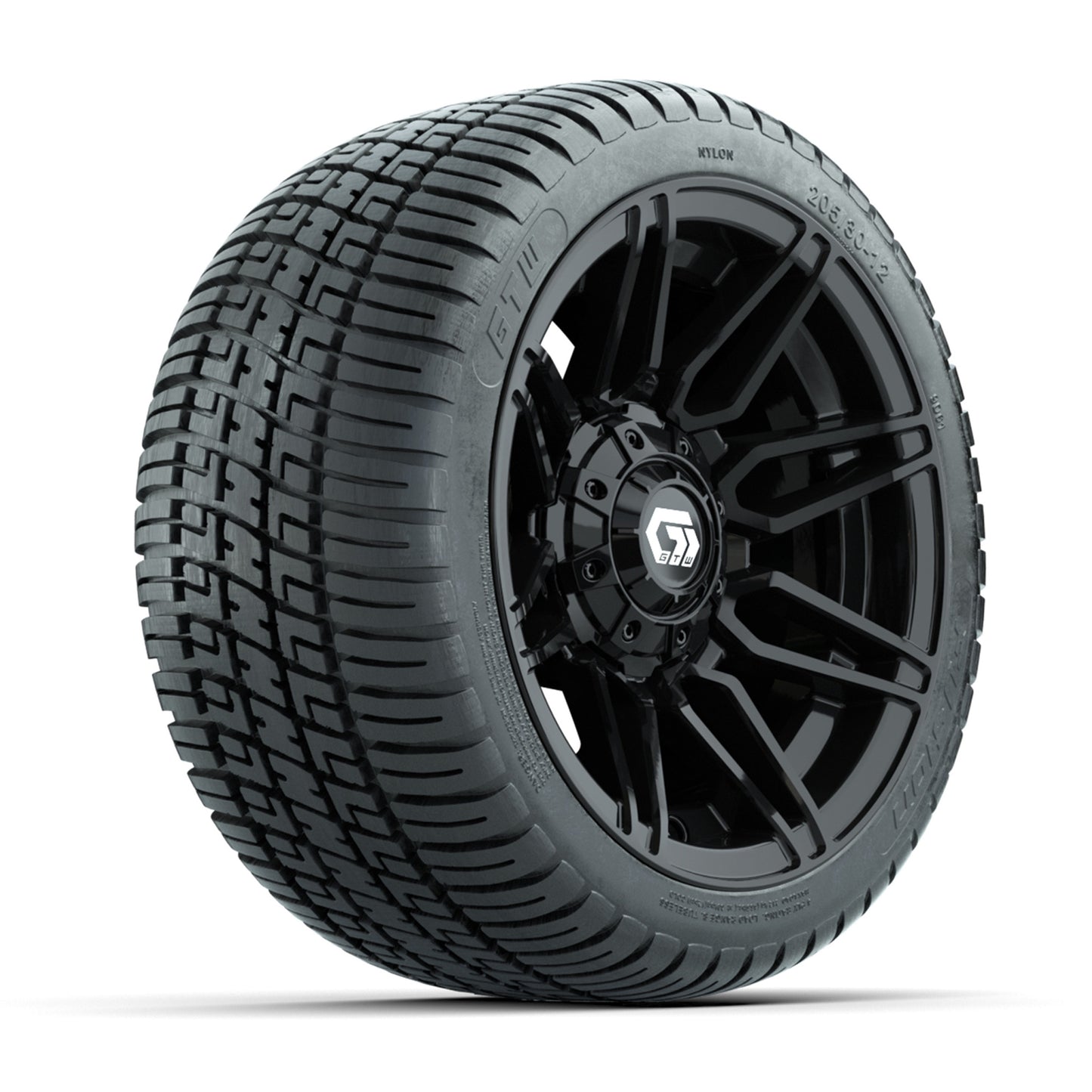 GTW® Stealth Gloss Black 12 in Wheels with 205/30-12 Fusion Street Tires – Full Set