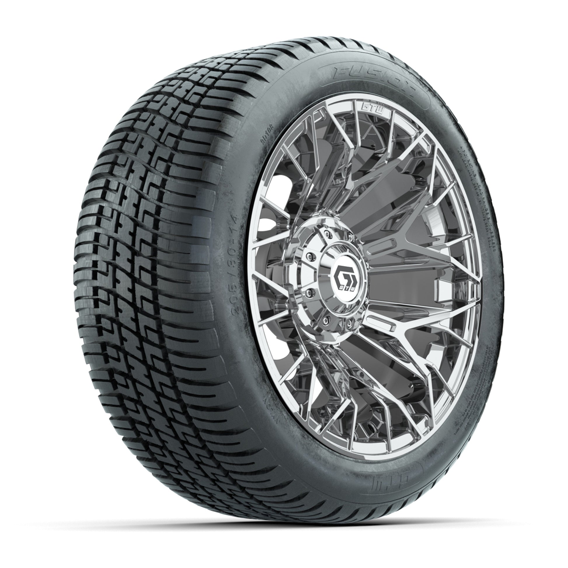 GTW® Stellar Chrome 14 in Wheels with 205/30-R14 Fusion Street Tires – Full Set