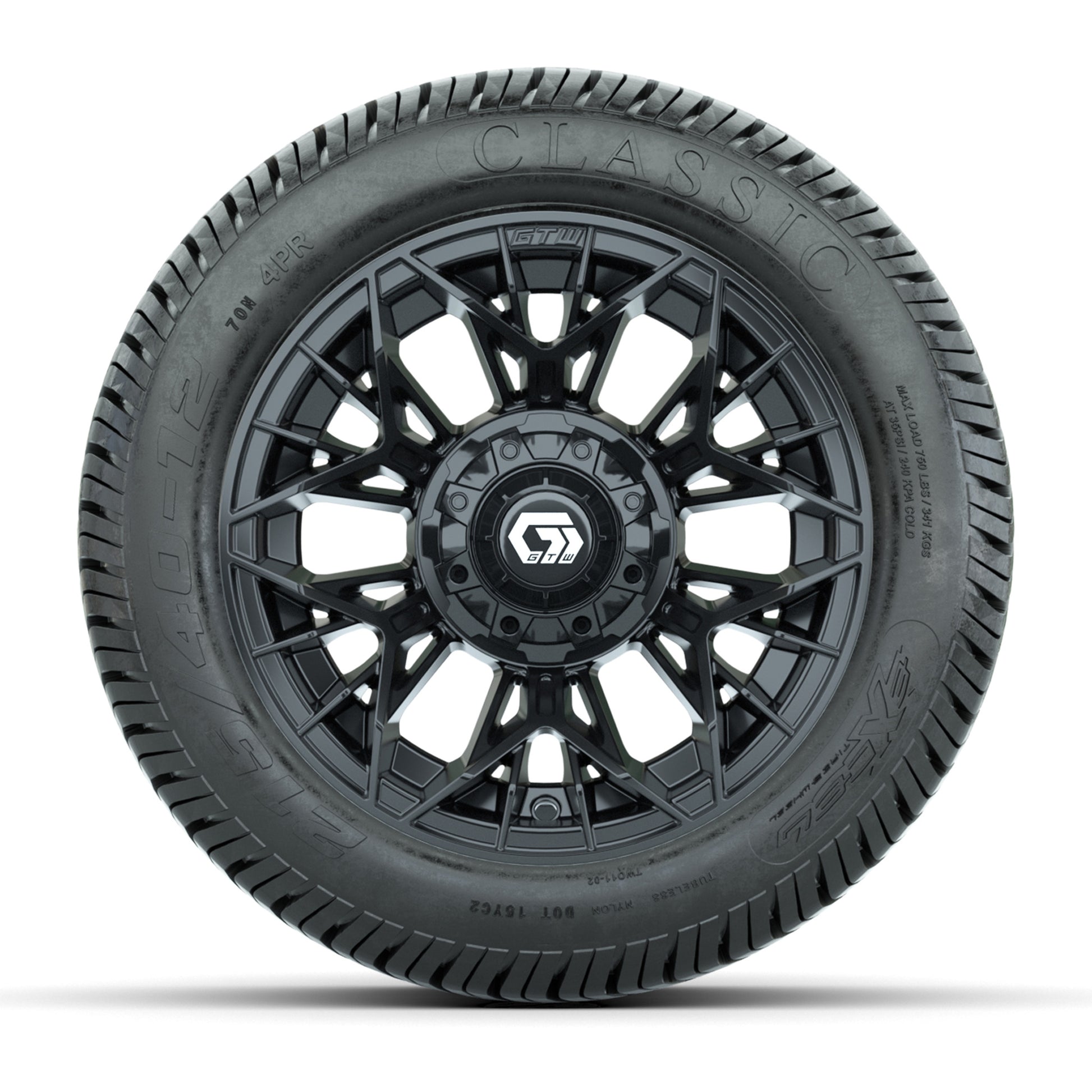 GTW® Stellar Black 12 in Wheels with 215/40-12 Excel Classic Street Tires – Full Set