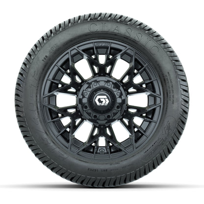 GTW® Stellar Black 12 in Wheels with 215/40-12 Excel Classic Street Tires – Full Set