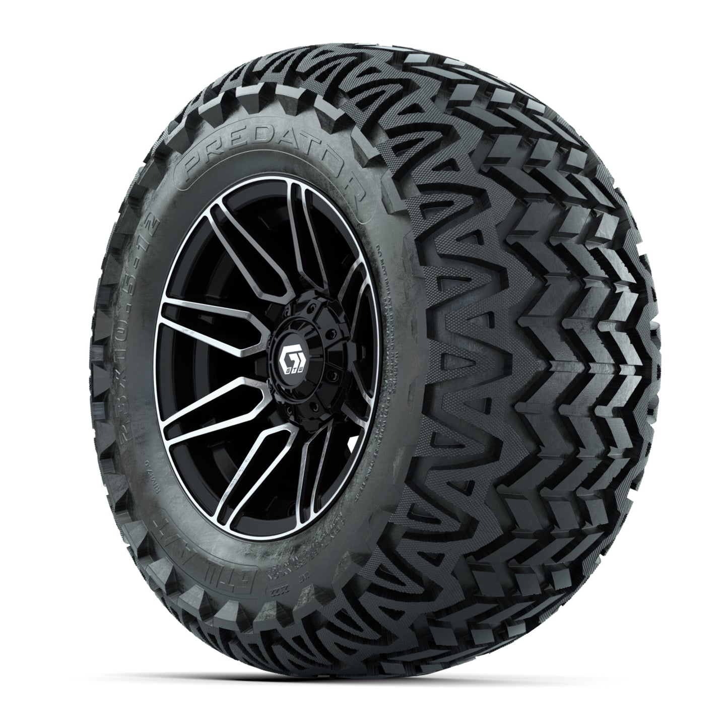 GTW® Stealth Black/Machined 12 in Wheels with 23X10.5-12 Predator All-Terrain Tires – Full Set
