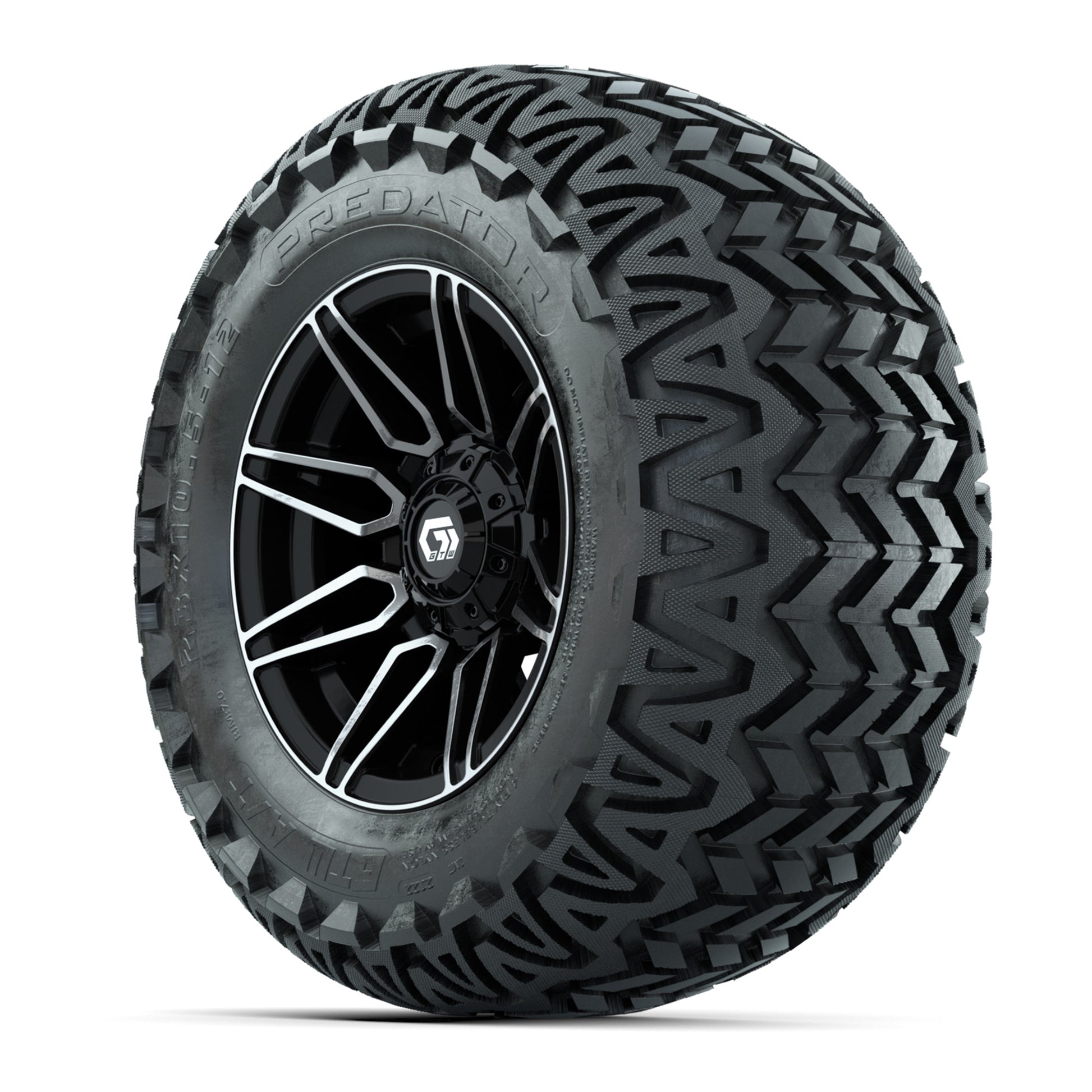 GTW® Stealth Black/Machined 12 in Wheels with 23X10.5-12 Predator All-Terrain Tires – Full Set