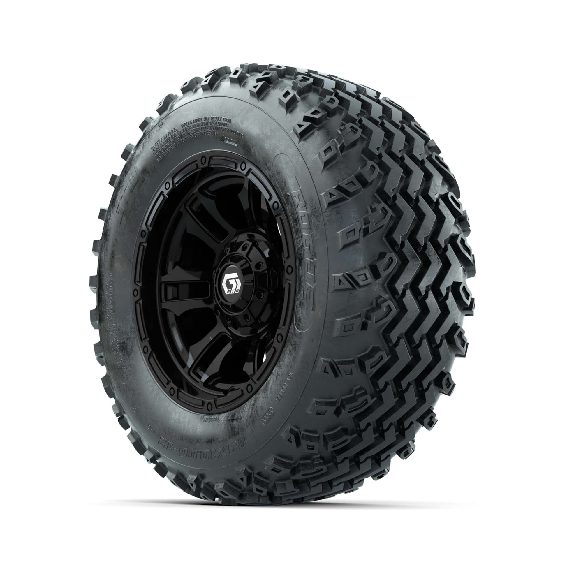 GTW® Shogun Gloss Black 12 in Wheels with 23X10.00-12 Rogue All-Terrain Tires – Full Set