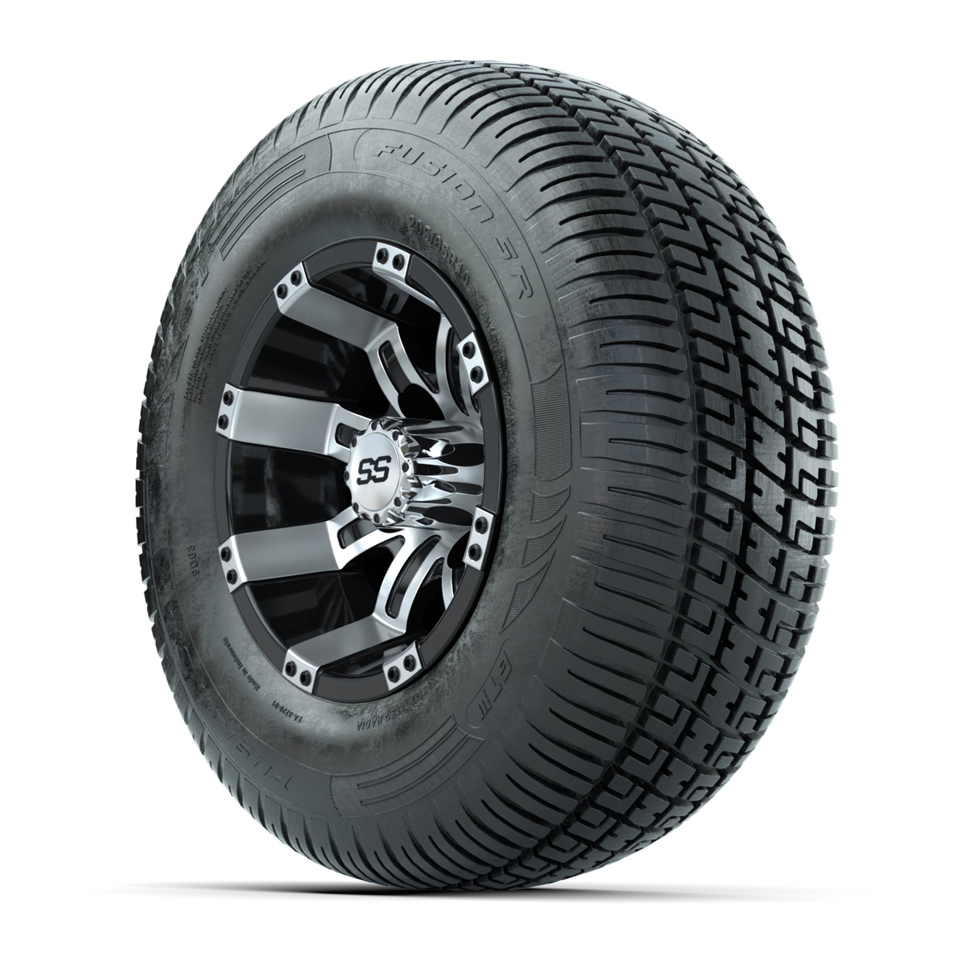 GTW Tempest Black and Machined 10 in Wheels with 20in Fusion Street Tires – Set of 4