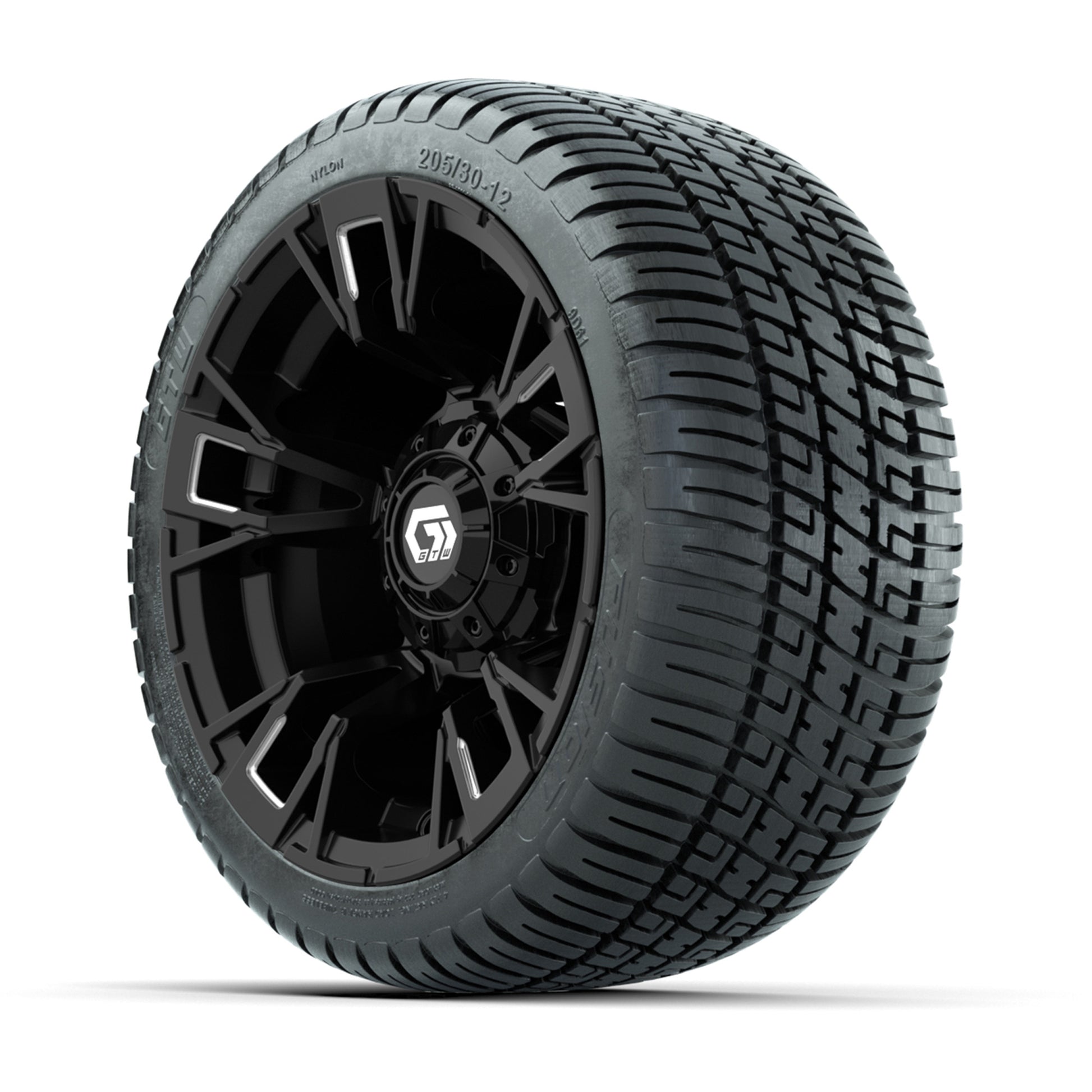 GTW® Vandal Matte Black/Machined 12 in Wheels with 205/30-12 Fusion Street Tires – Full Set