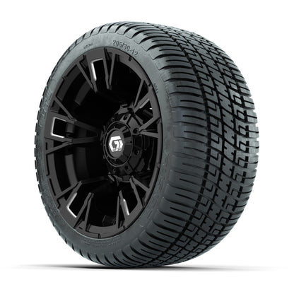 GTW® Vandal Matte Black/Machined 12 in Wheels with 205/30-12 Fusion Street Tires – Full Set