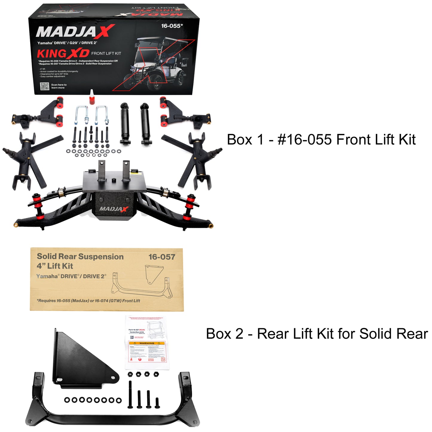 4" MadJax King XD Lift Kit for Yamaha G29/Drive & Drive2 with Solid/Fixed Rear Axle