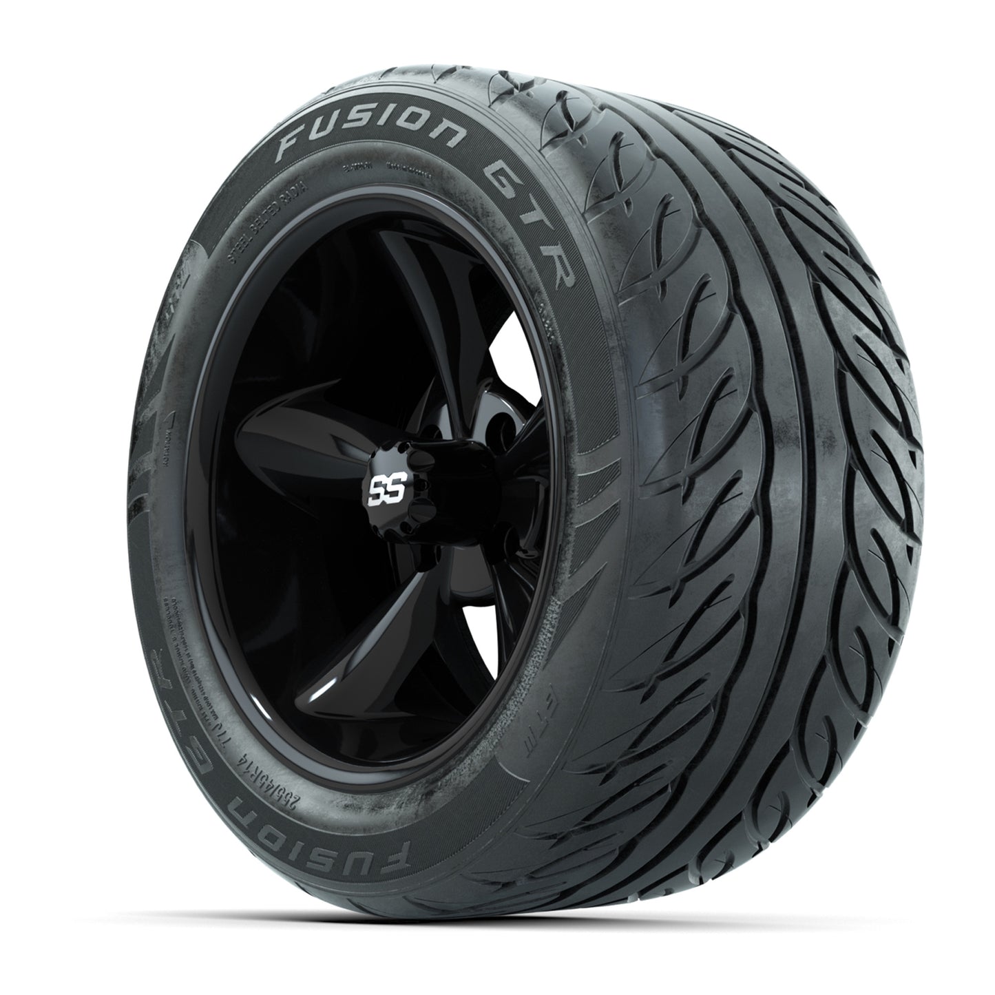 GTW® Godfather Black 14 in Wheels with 255/45-R14 Fusion GTR Steel Belt Radial Street Tires – Full Set