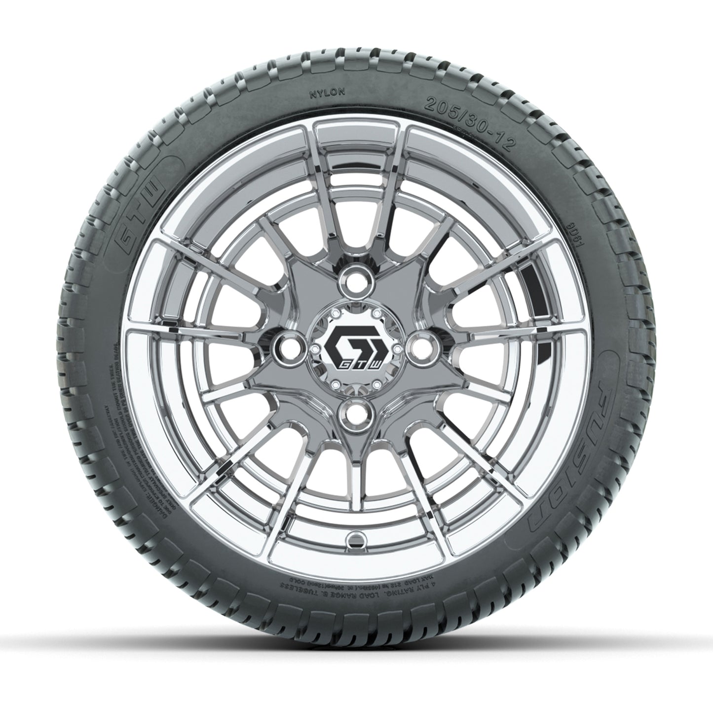 GTW® Boost Chrome 12 in Wheels with 205/30-12 Fusion Street Tires – Full Set