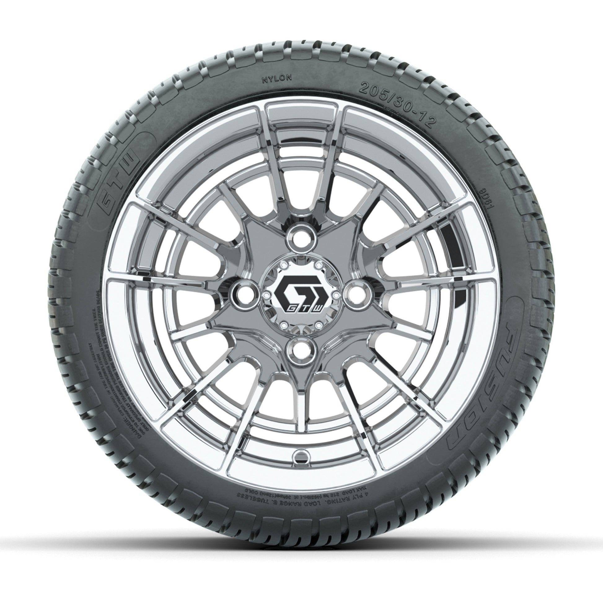 GTW® Boost Chrome 12 in Wheels with 205/30-12 Fusion Street Tires – Full Set