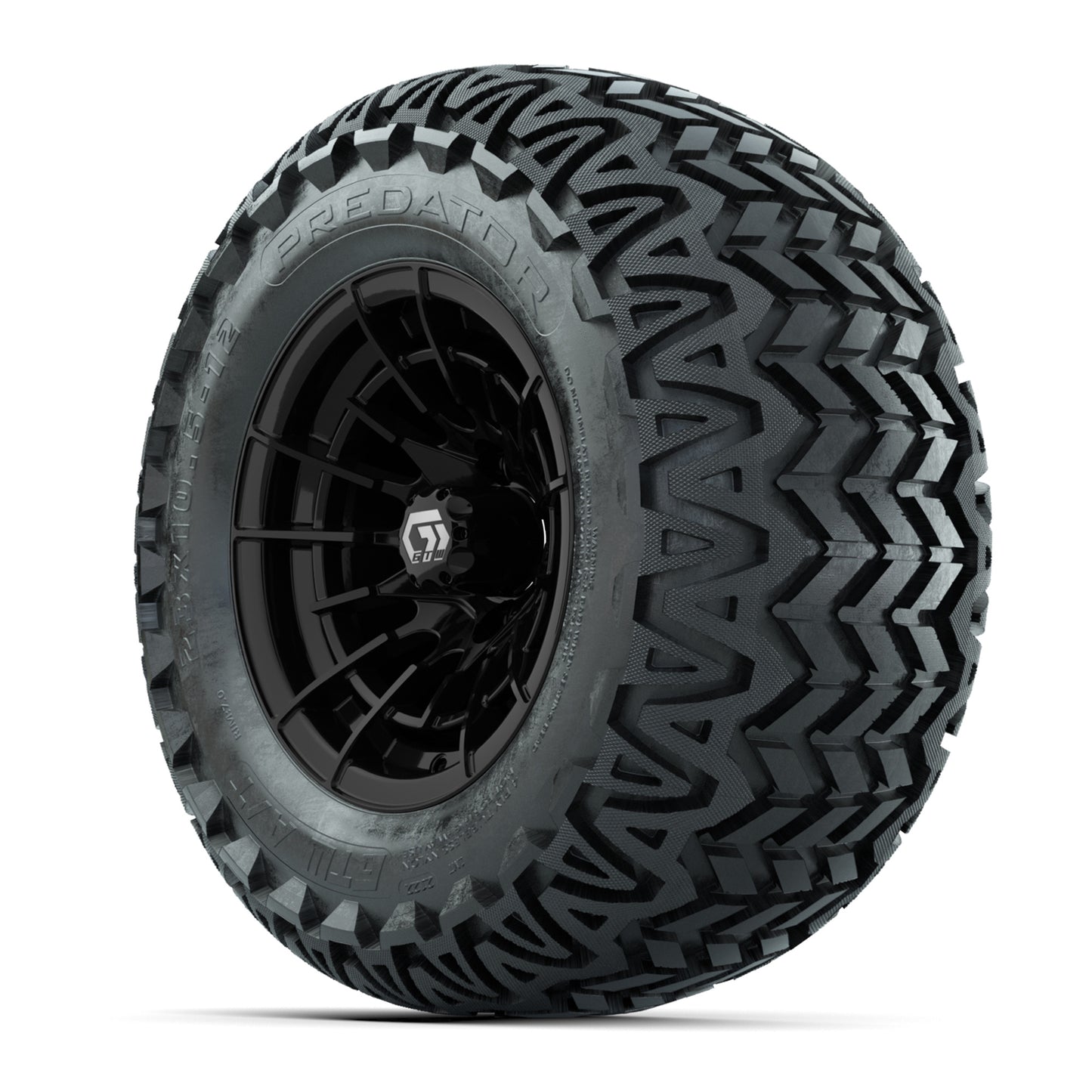 GTW® Boost Gloss Black 12 in Wheels with 23X10.5-12 Predator All-Terrain Tires – Full Set