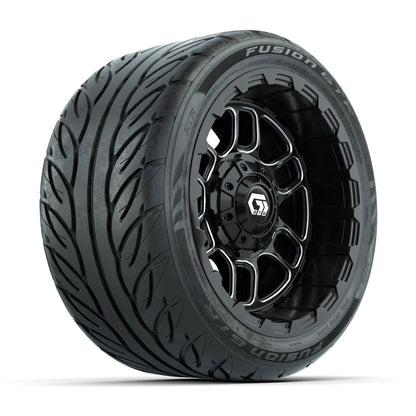 GTW® Titan Black/Machined 12 in Wheels with 215/40-R12 Fusion GTR Steel Belt Radial Street Tires – Full Set