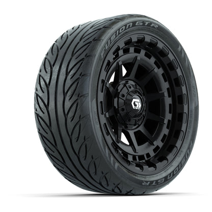 GTW® Barricade Gloss Black 14 in Wheels with 205/40-R14 Fusion GTR Steel Belted Street Tires – Full Set