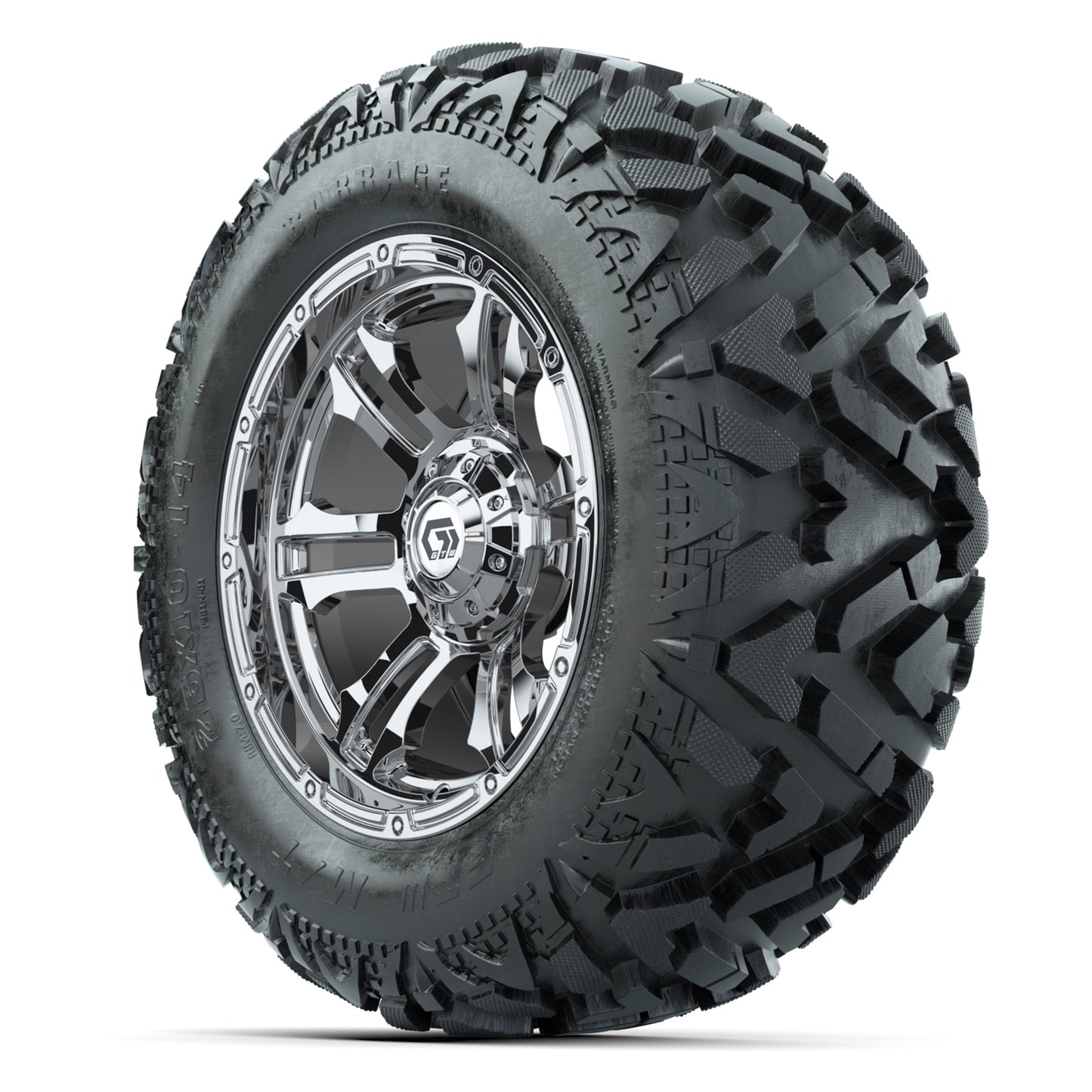 GTW Shogun Chrome 14 in Wheels with 25x10-14 Barrage Mud Tires – Full Set